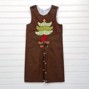 LA JENNS VGUC Boys Whimsical Christmas Tree Appliqué Pom Pom Jon Jons